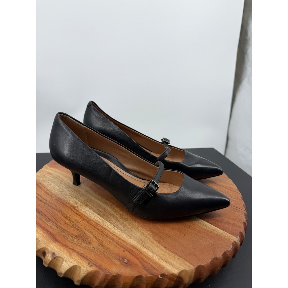 Vionic Minnie Leather Kitten Heel Pump Women 7.5 Black Mary Jane Pointed Toe